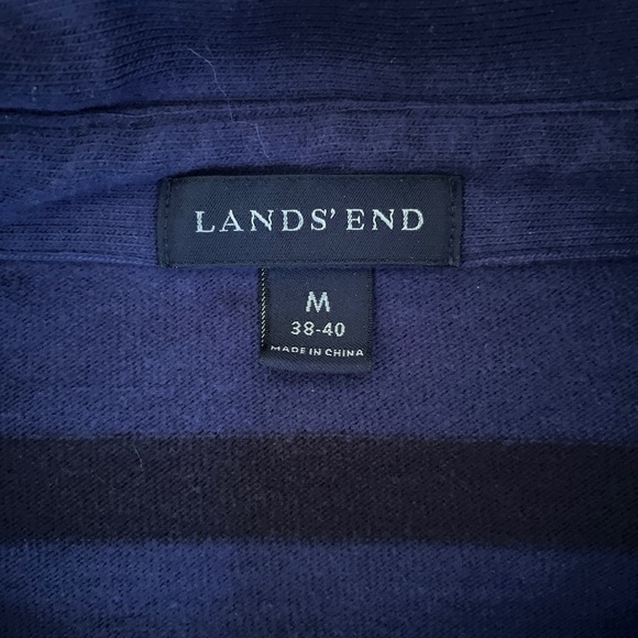 Vintage Lands' End Men’s Rugby Shirt, Blue/Black Stripes, Size Medium - Picture 4 of 5